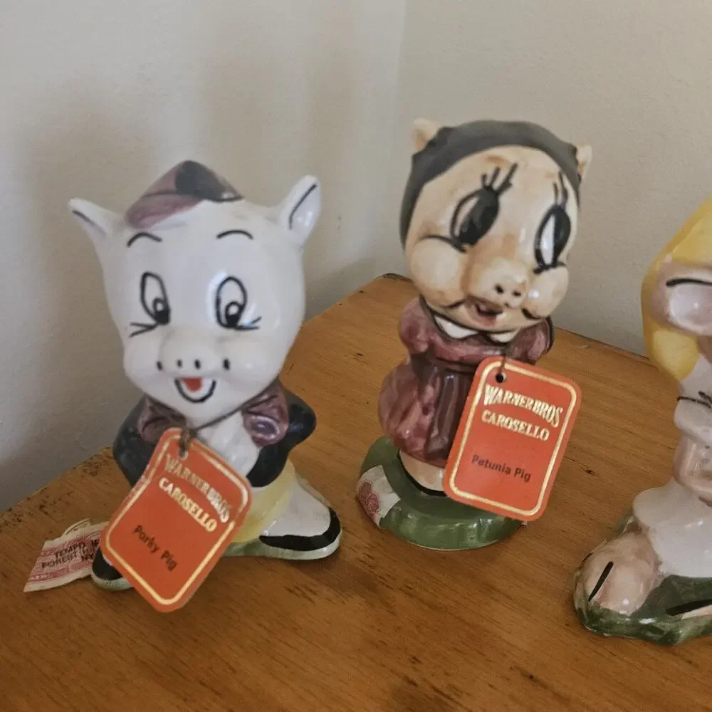 Lot of 4 ALPA Warner Bros Carosello Decanter Looney PORKY PETUNIA SPEEDY FOGHORN